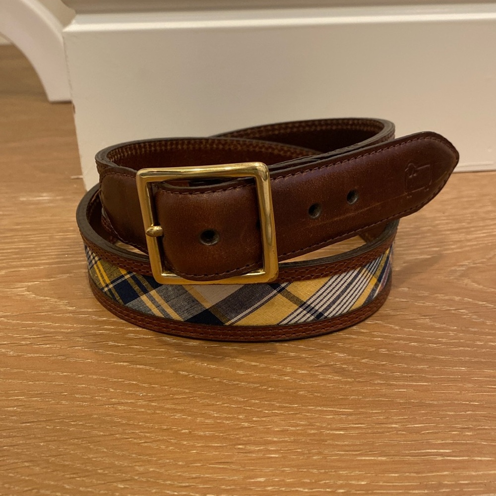 Vintage 90s Woolworth Preppy Plaid Leather Dress Belt 34